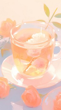  A cup of rose tea saucer flower drink. AI generated Image by rawpixel.
