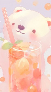  Bear drinking bubble tea cocktail cute refreshment. AI generated Image by rawpixel.