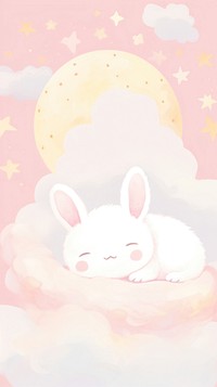  Rabbit sleeping on the half moon cartoon animal mammal. AI generated Image by rawpixel.