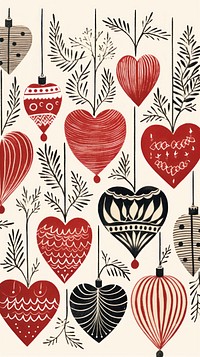  Heart shaped christmas baubles pattern line celebration. AI generated Image by rawpixel.