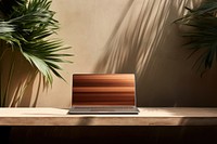 Laptop wood furniture computer.