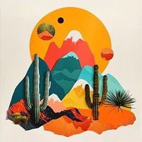 Cut paper collage with cactus art painting tranquility.