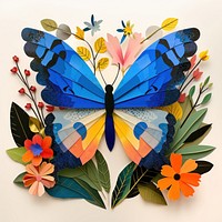 Cut paper collage with butterfly plant art insect.