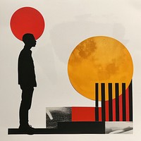 Cut paper collage with man art silhouette painting.
