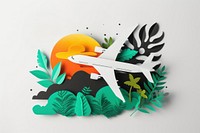 Cut paper collage with airplane art nature representation.