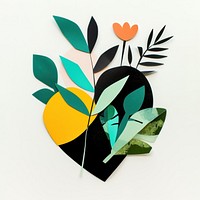 Cut paper collage with heart plant green leaf.