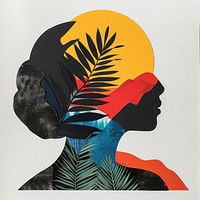 Cut paper collage with women art silhouette painting.