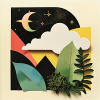 Cut paper collage with cloud plant art green.