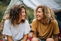 Friends having conversations laughing outdoors smile. AI generated Image by rawpixel.