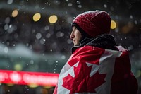 Man wrapped in canadian flag outdoors adult snow. AI generated Image by rawpixel.