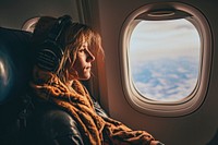 Woman on an airplane window adult hairstyle. AI generated Image by rawpixel.