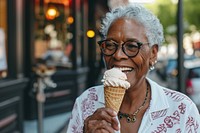 Woman eating ice cream cone dessert smile food.