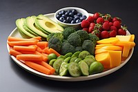 Blueberry broccoli carrot fruit.