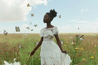 Black woman in white dress field outdoors portrait. AI generated Image by rawpixel.