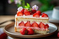 Strawberry short cake plate food dessert.