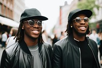 Black Men outdoors glasses jacket. AI generated Image by rawpixel.