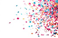 Pieces of colorful confetti backgrounds white background celebration.