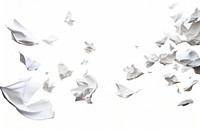 Pieces of crumbled paper backgrounds flying white.