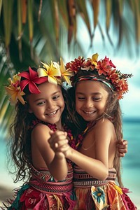 Happy Samoan girls flower portrait plant.