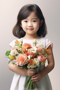 Hongkonger little girl holding a flower bouquet portrait dress plant.
