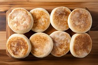 Many english muffins bread food wood.