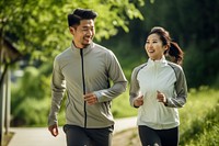 Asian couple jogging running sports adult.
