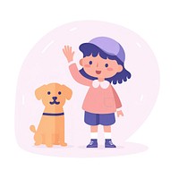  Girl waving dog cartoon mammal. AI generated Image by rawpixel.