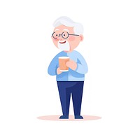 Grandfather drinking a coffee standing cartoon white background. AI generated Image by rawpixel.