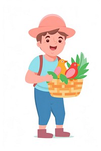  Male farmer holding veggies basket cartoon bird head. AI generated Image by rawpixel.