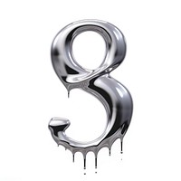 Number 8 dripping silver metal white background.