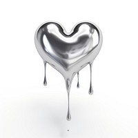 Heart dripping silver metal white background.