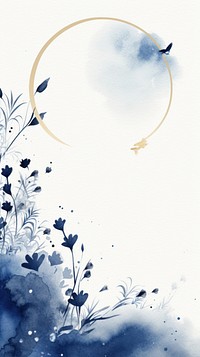 Indigo moon with gold sparkle chinese brush outdoors pattern nature.