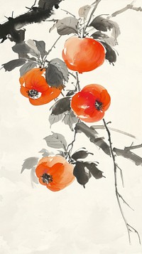 Persimmon chinese brush painting plant creativity.