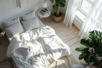 Bedroom furniture blanket pillow. AI generated Image by rawpixel.