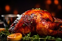 Extreme close up of Maple Bourbon Roasted Turkey food roasted dinner.