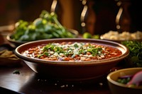 Extreme close up of Pozole food table meal.