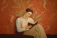 Illustration of man reading painting art publication.