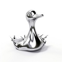 Dripping duck silver metal white background.