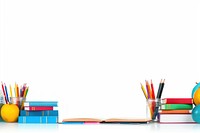 School supplies pencil table white background.
