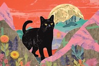 Black cat craft collage art painting mammal.