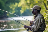 African American fishing recreation outdoors.
