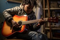 African American kid guitar musician black.