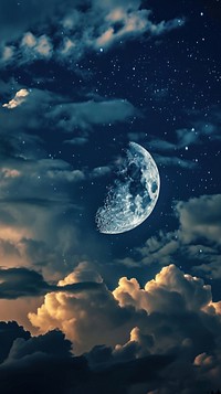 Bright crescent moon with cloud and starry night astronomy outdoors nature. AI generated Image by rawpixel.
