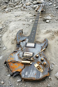Guitar metal abandoned outdoors.