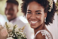 Happy with black couple at wedding ceremony portrait flower bride.