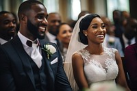 Happy with black couple at wedding ceremony adult bride togetherness.