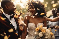 Happy with black couple dance at wedding ceremony flower adult bride.