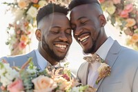 Happy black gay couple at wedding ceremony adult bride togetherness.
