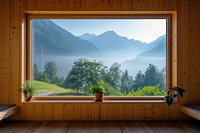 Window see mountain range windowsill nature plant.