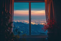 Window see city lights outdoors nature architecture.